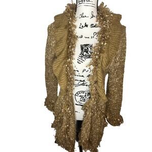 Urban Mango Women‎ Gold Fluffy Sweater Cardigan Size M